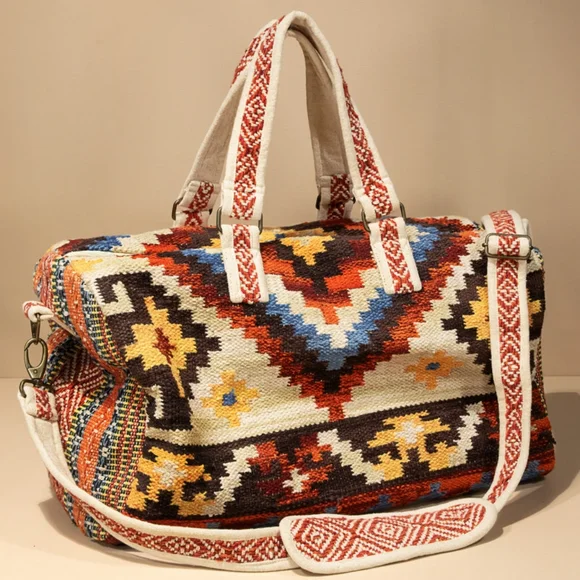 Boho Chic Travel Bag - Navajo Aztec Inspired Design - Handmade Fully Fine Cotton - Picture 2 of 10